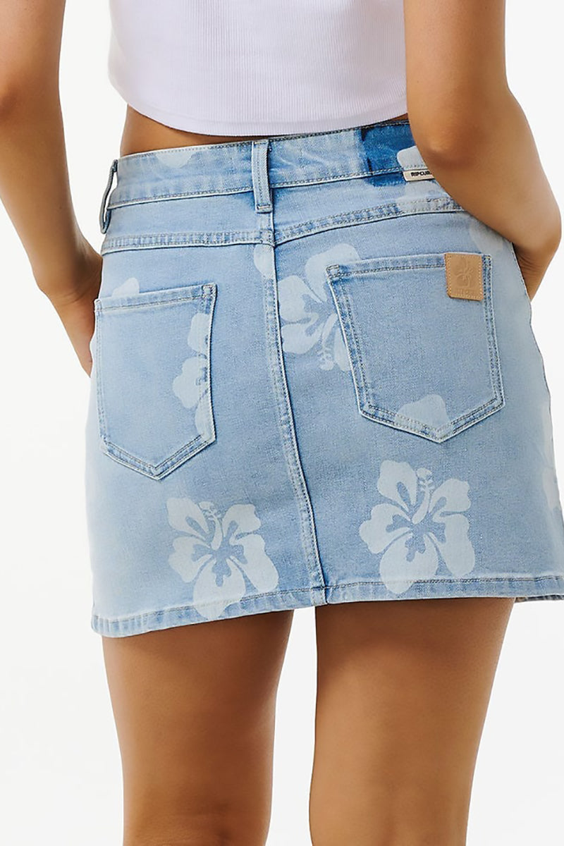 Rip Curl - Hibiscus Heat Overdyed Denim Skirt in Light Blue