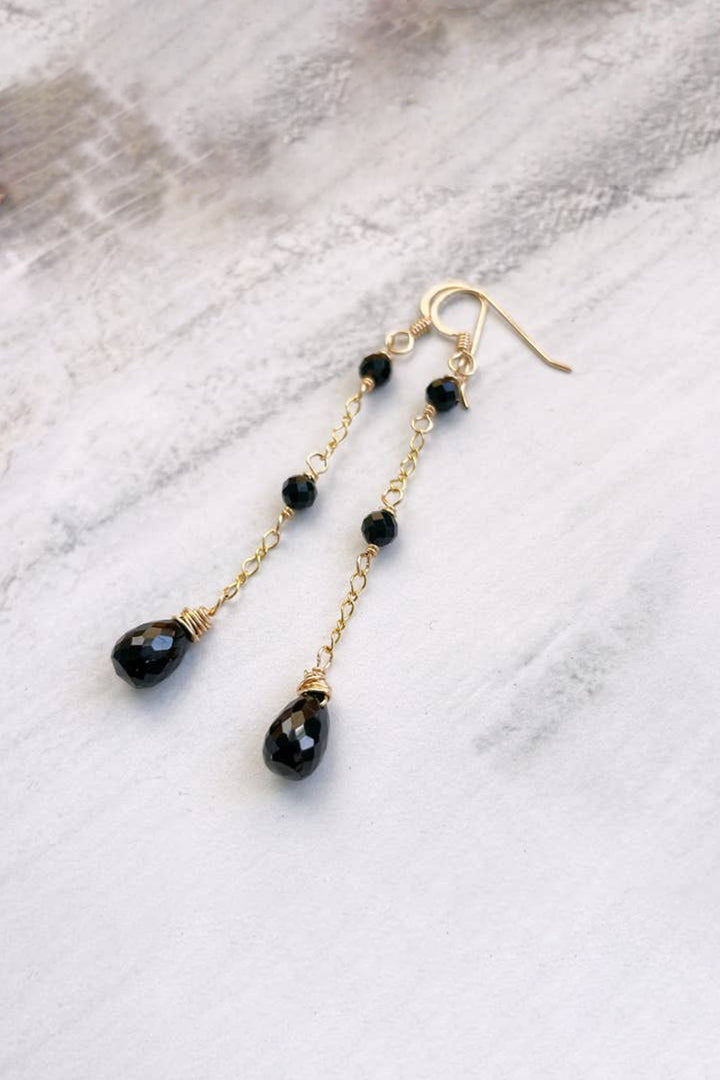 Quinn Sharp - Black Onyx Chain Dangle Earrings in Gold