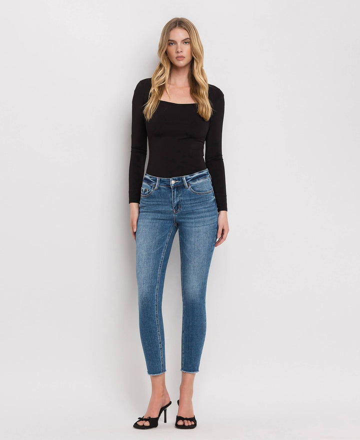 VERVET By Flying Monkey - Wolf N Crane - Plus Mid Rise Raw Hem Crop Skinny Jeans