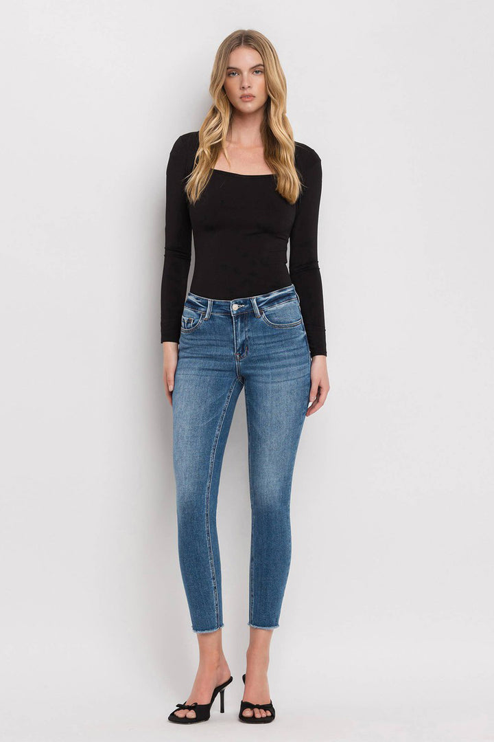 VERVET By Flying Monkey - Wolf N Crane - Plus Mid Rise Raw Hem Crop Skinny Jeans