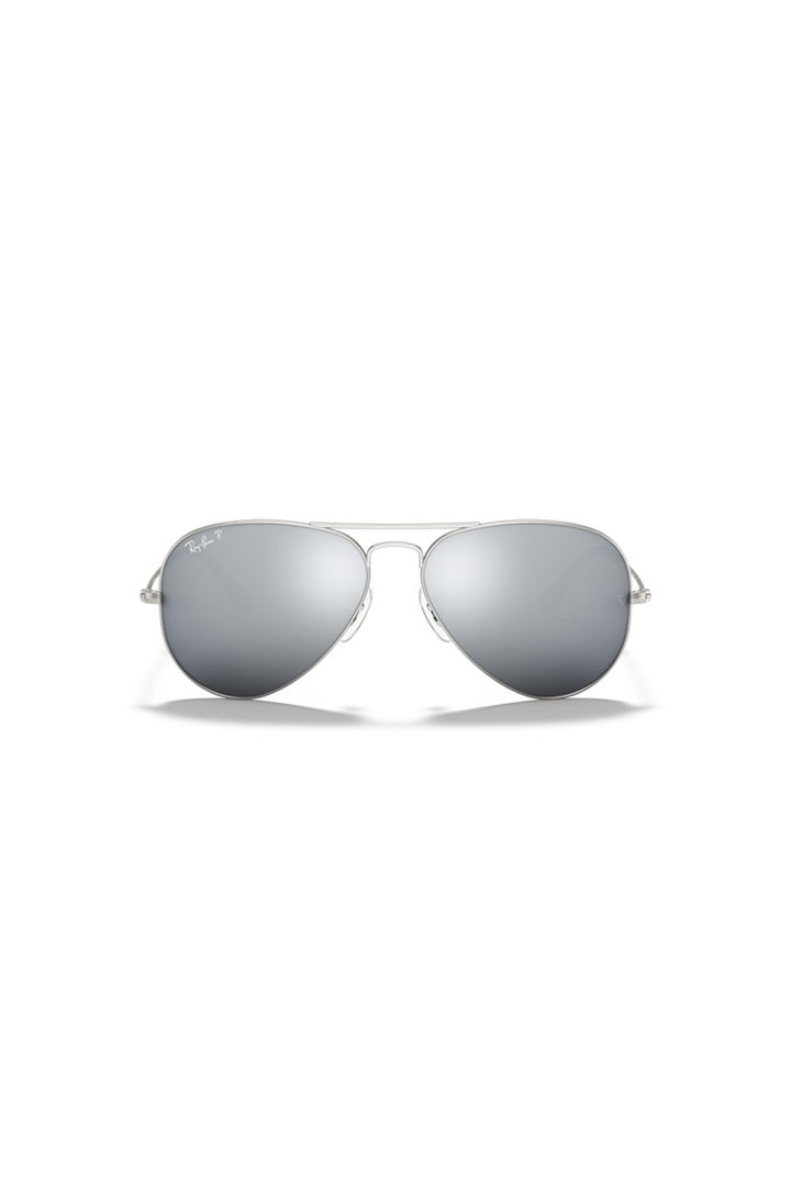 Ray Ban - Aviator Large Metal in Matte Silver size 58 with Dark Grey Mirror Crystal Lenses - 0RB3025019/W258