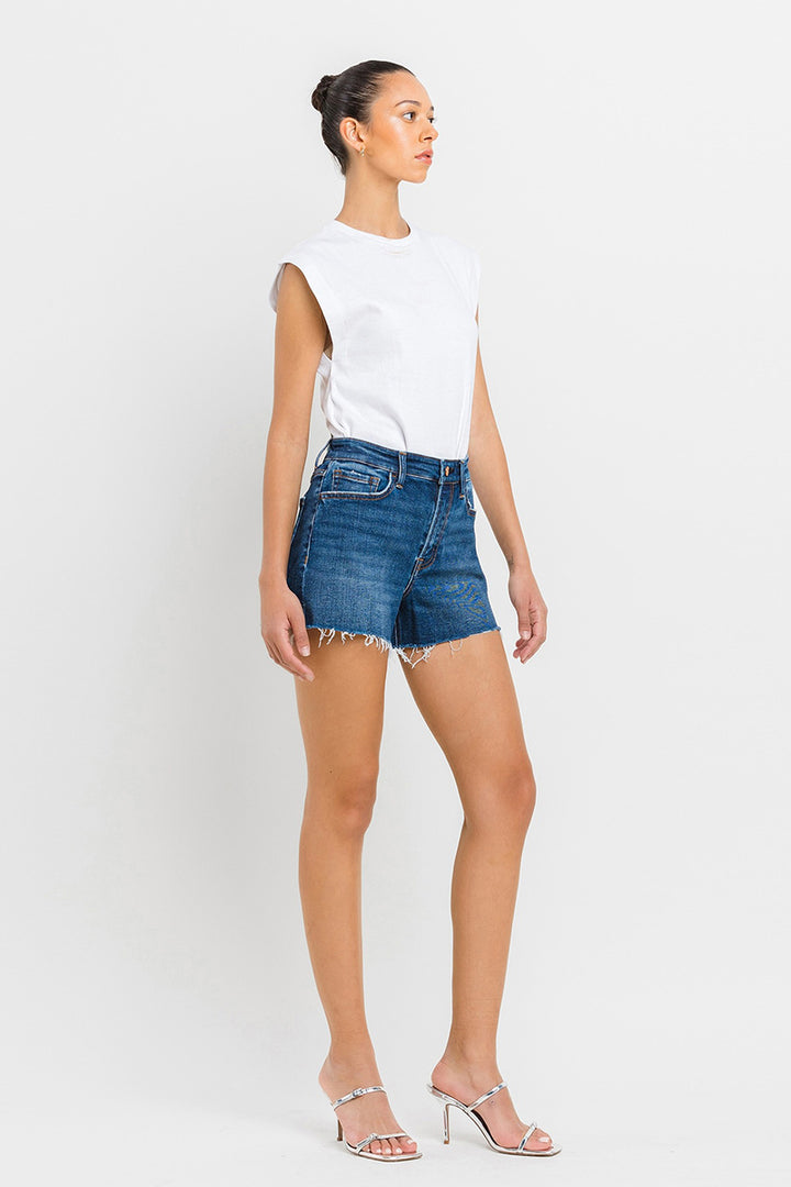 VERVET by Flying Monkey - Rebecca - High Rise Slit Raw Hem A-Line Shorts in Swerve