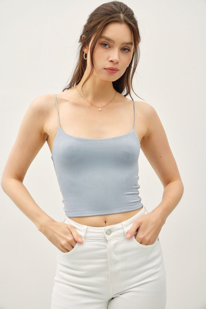 Be Cool - Cropped Spaghetti Tank in Slate