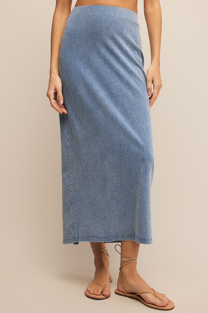 Z Supply - Gail Jersey Denim Midi Skirt in Medium Indigo