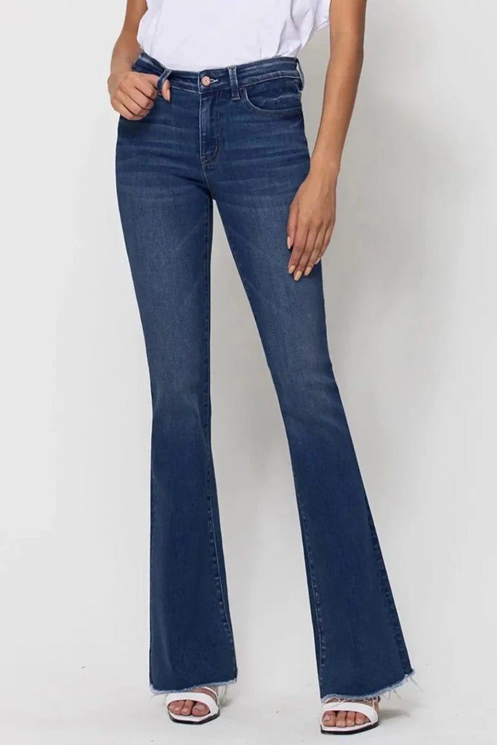 VERVET by Flying Monkey - Mid Rise Raw Hem Flare Jeans in Witty