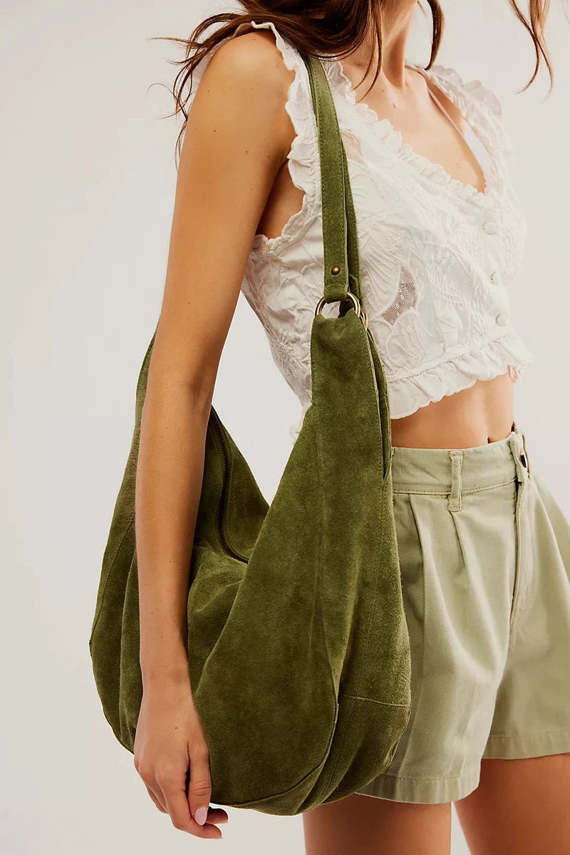 Free People - Roma Suede Tote Bag in Olive Moss