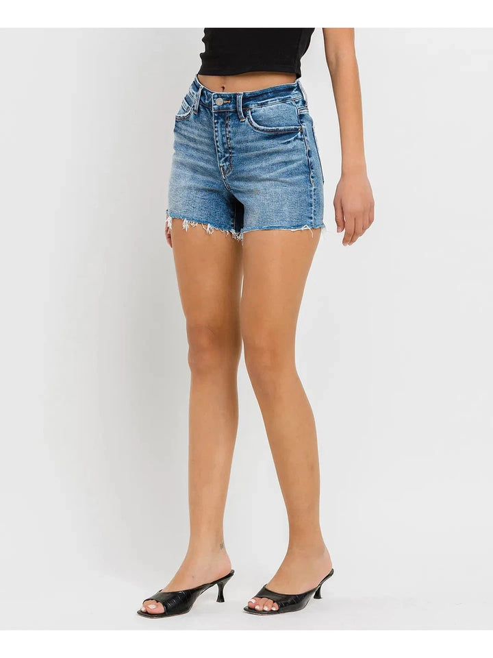 VERVET by Flying Monkey - Stay Ready - High Rise Raw Hem Denim Shorts