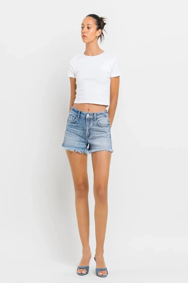 VERVET by Flying Monkey - High Rise Frayed Hem A Line Shorts in Darkroom