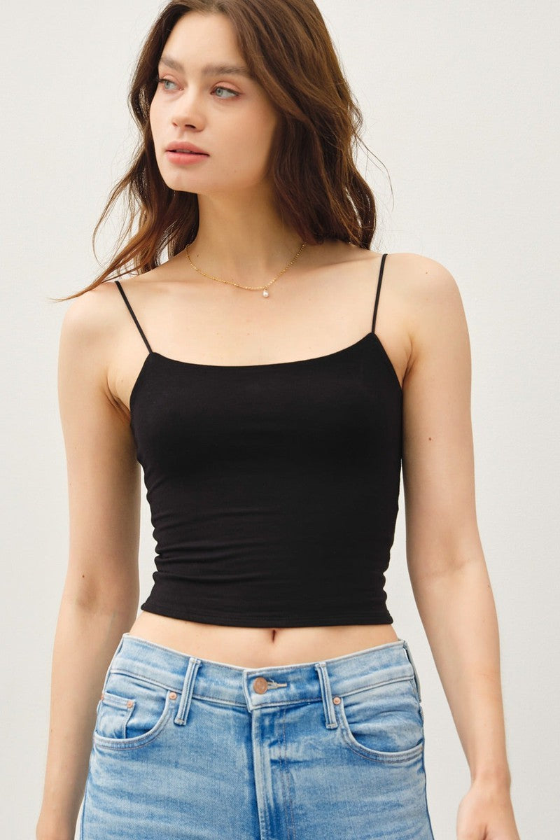 Be Cool - Cropped Spaghetti Tank in Black