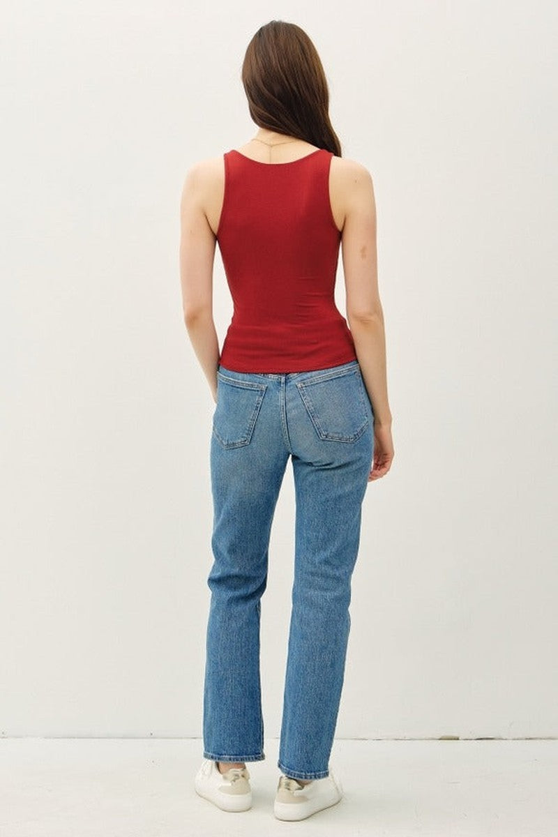 Be Cool - Basic Full Length V-Neck Tank in Scarlet