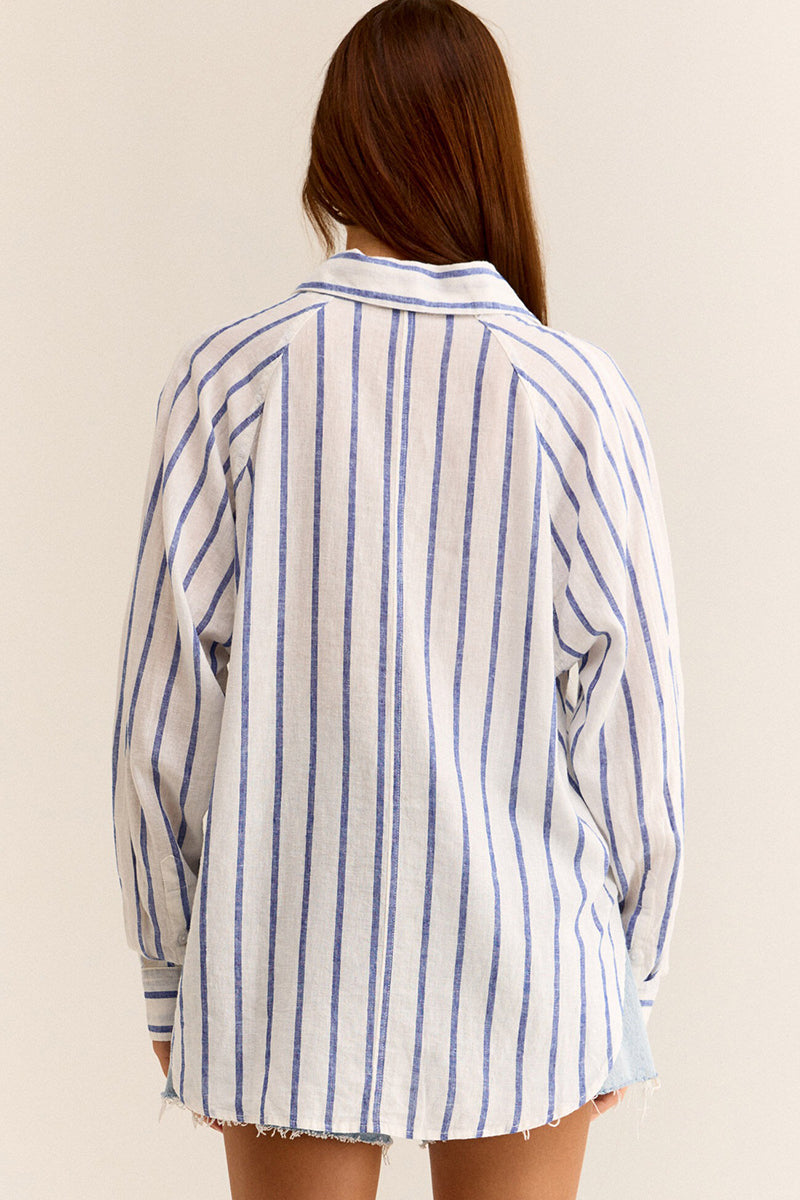 Z Supply - Perfect Linen Stripe Top in Palace Blue