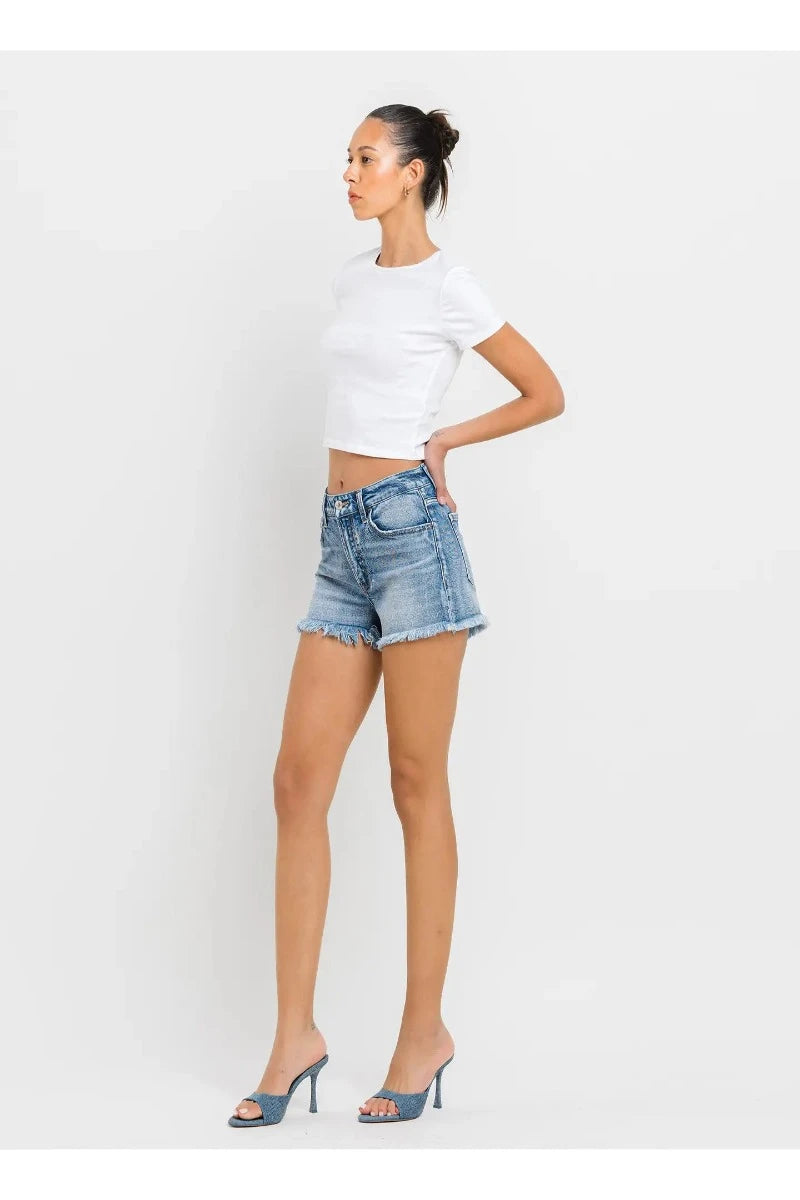 VERVET by Flying Monkey - High Rise Frayed Hem A Line Shorts in Darkroom