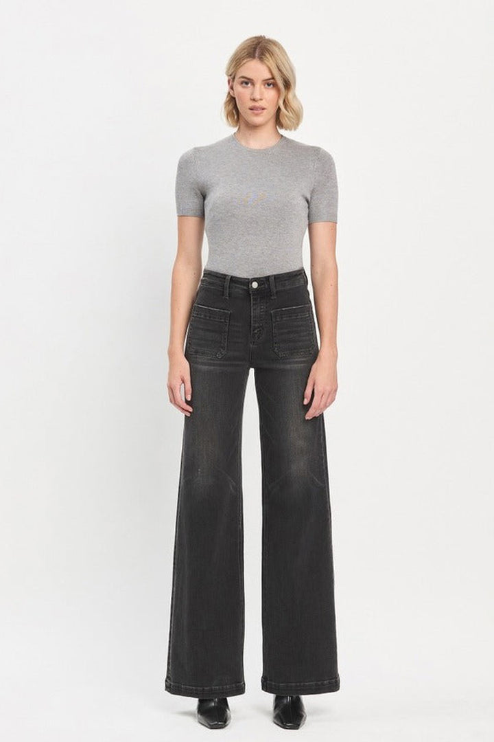 VERVET by Flying Monkey - High Rise Wide Trouser Jeans in Engross