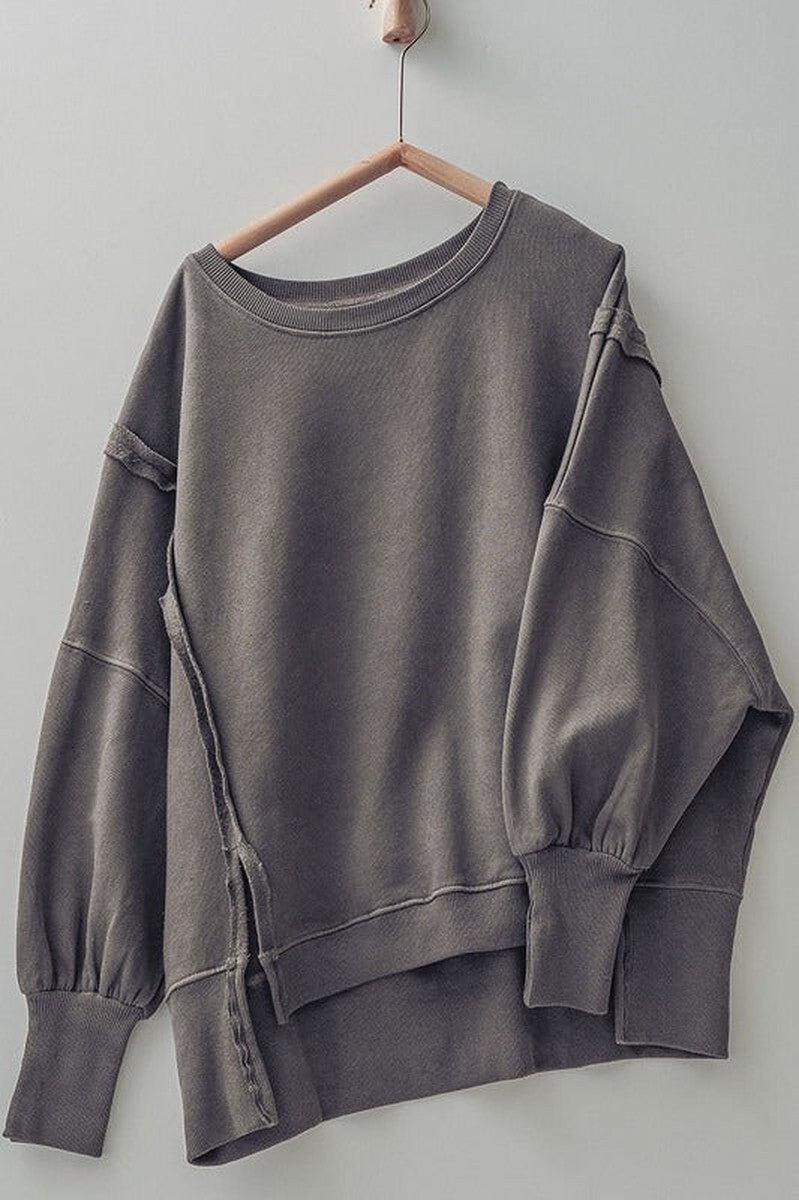 Urban Daizy - Organic Pigment Washed Sweatshirt Top-Casual Wear in Charcoal