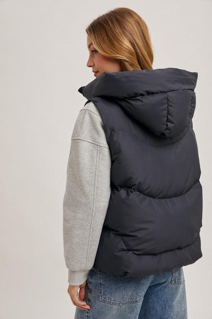 Bluivy - Zipper Down Puffer Hooded Vest in Ash