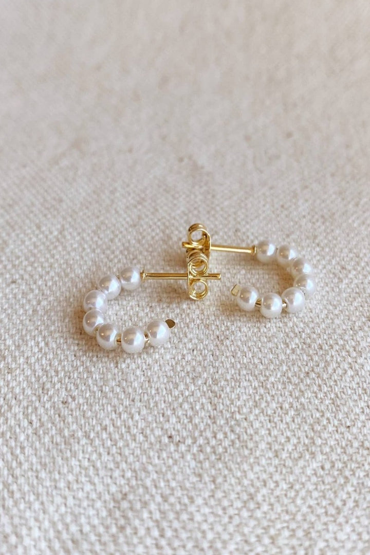 GoldFi - Bead C Hoop Earrings Simulated Pearls in 18k Gold Filled