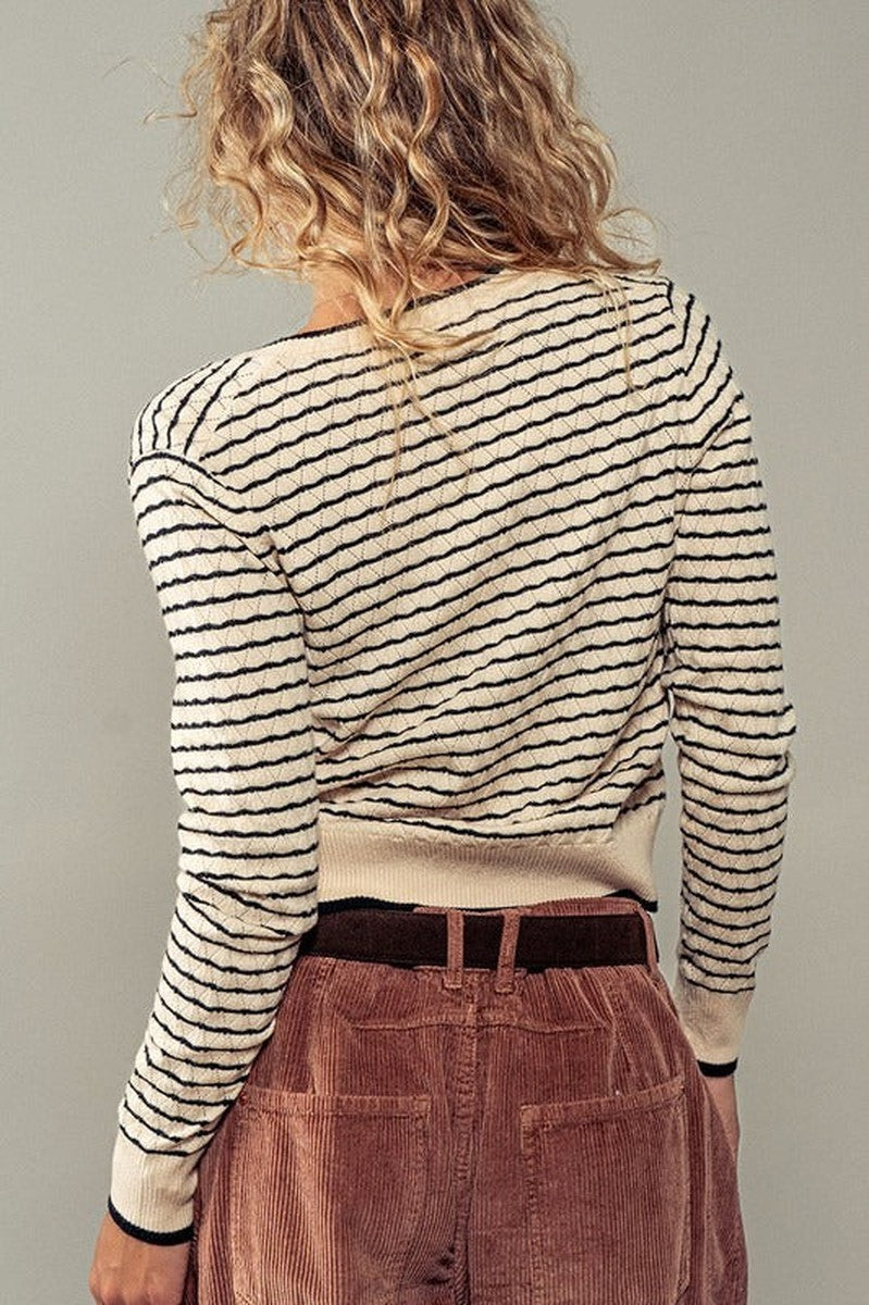 Urban Daizy - Pyramidal Striped Cardigan in Tan/Black