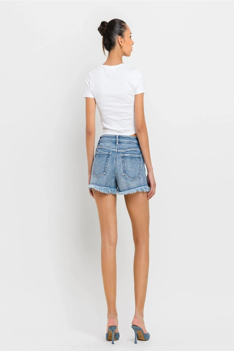 VERVET by Flying Monkey - High Rise Frayed Hem A Line Shorts in Darkroom