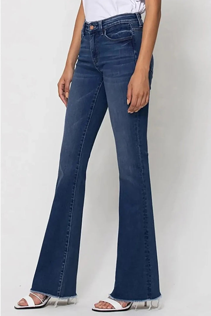 VERVET by Flying Monkey - Mid Rise Raw Hem Flare Jeans in Witty