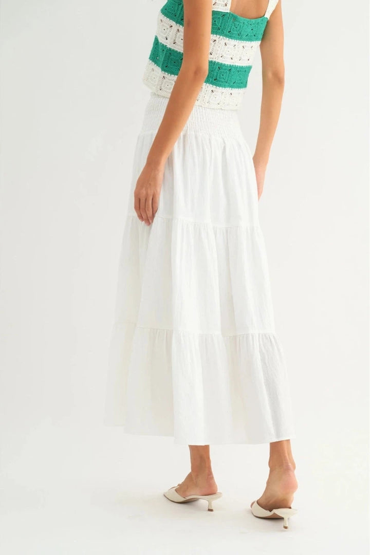 Wishlist Apparel - Cotton Tiered Midi Skirt in Off White