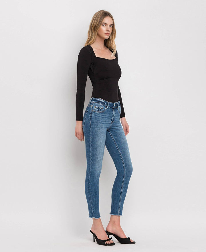 VERVET By Flying Monkey - Wolf N Crane - Plus Mid Rise Raw Hem Crop Skinny Jeans