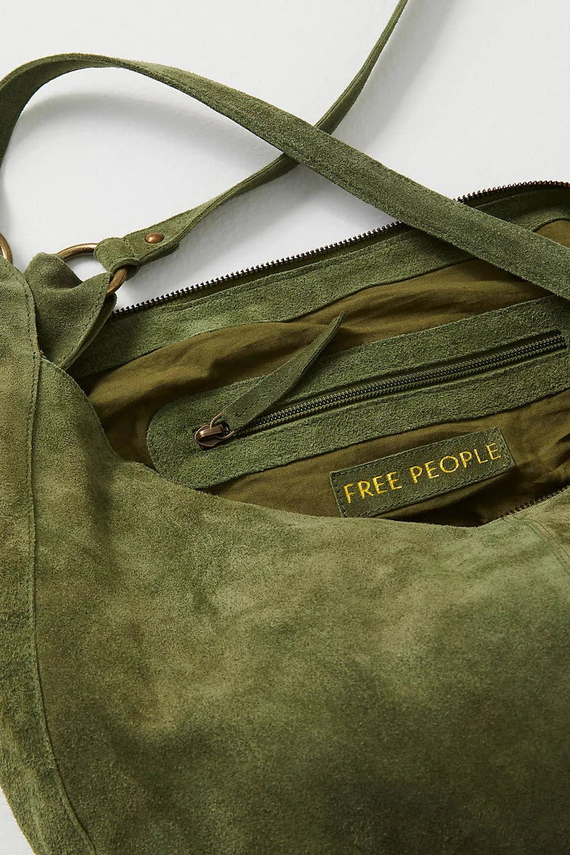 Free People - Roma Suede Tote Bag in Olive Moss