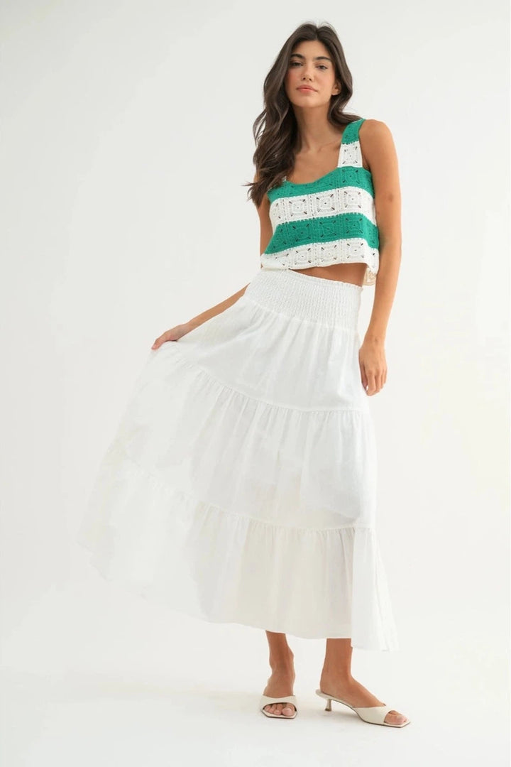 Wishlist Apparel - Cotton Tiered Midi Skirt in Off White