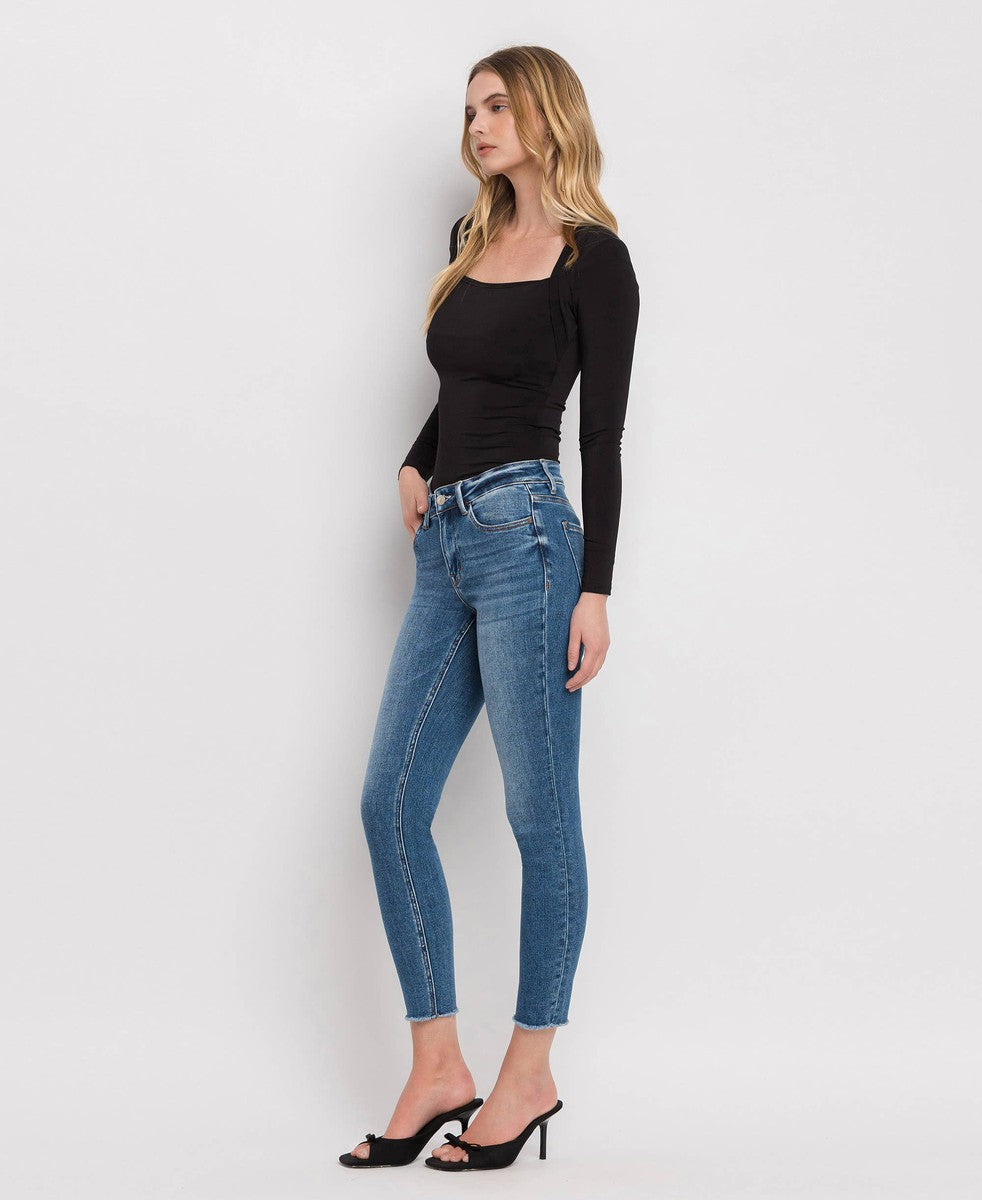 VERVET By Flying Monkey - Wolf N Crane - Plus Mid Rise Raw Hem Crop Skinny Jeans