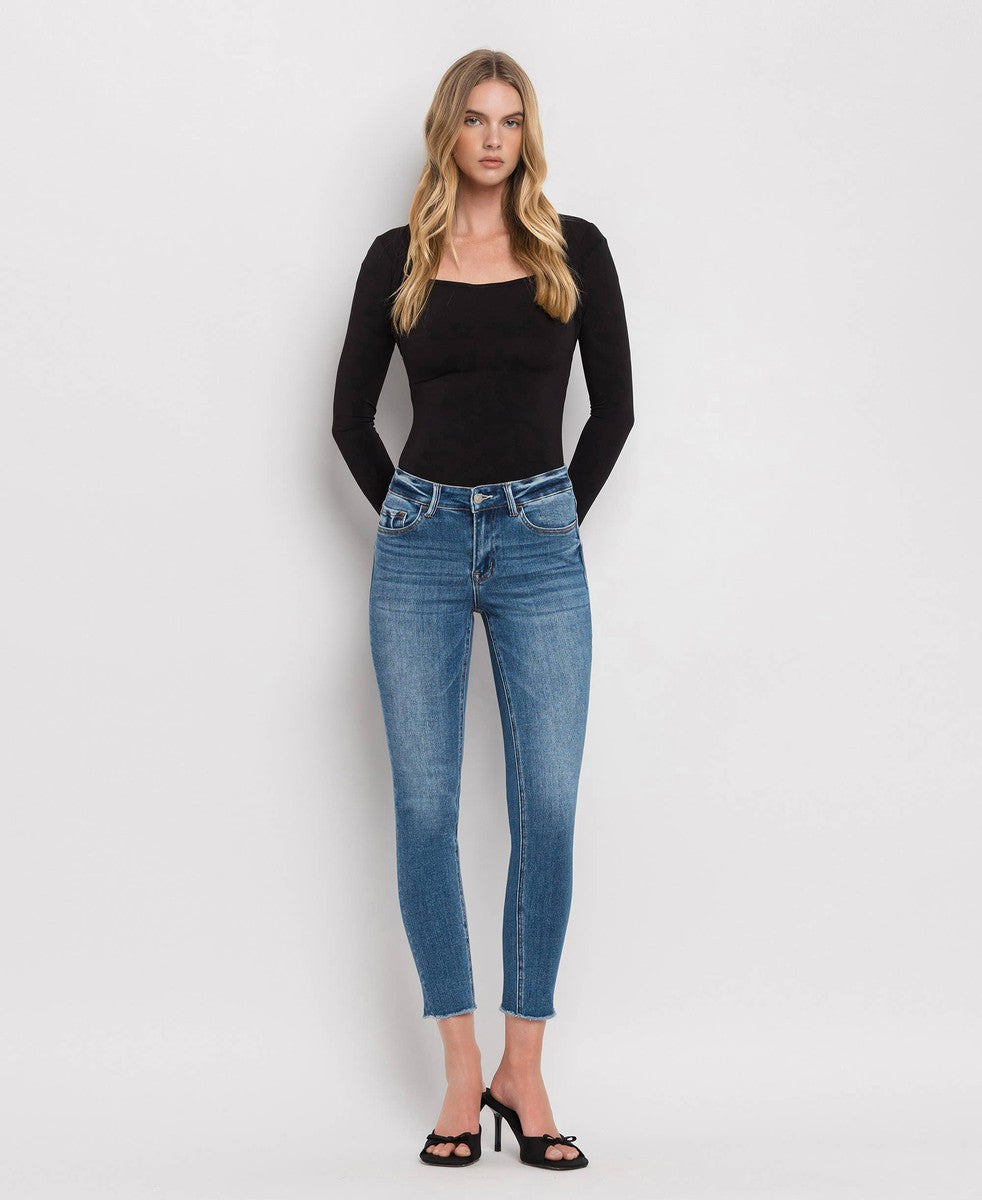 VERVET By Flying Monkey - Wolf N Crane - Plus Mid Rise Raw Hem Crop Skinny Jeans