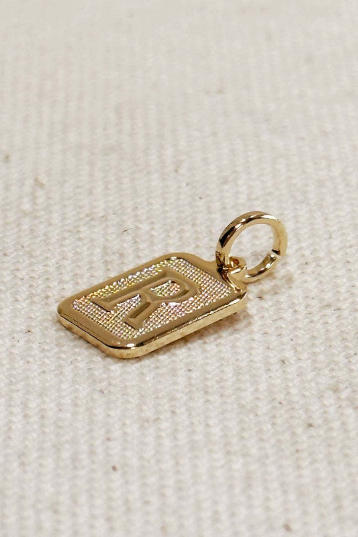GoldFi - Textured Initial Plate Pendant - Letter R