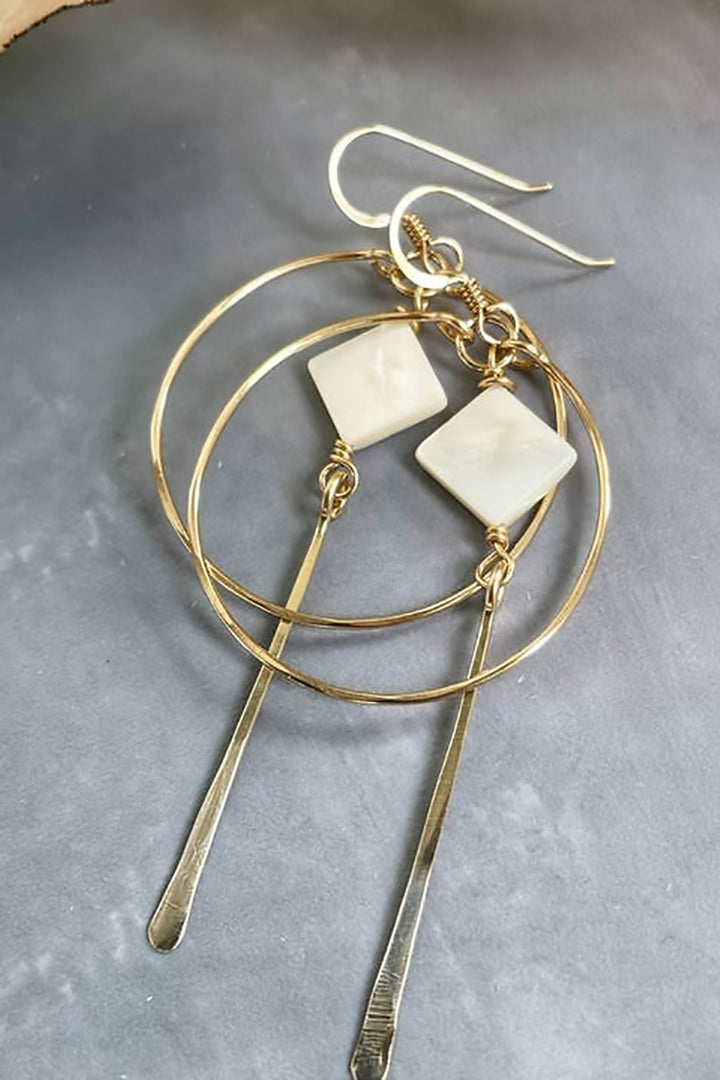 Quinn Sharp - Diamond Mother of Pearl Long Accent Hoops in Gold