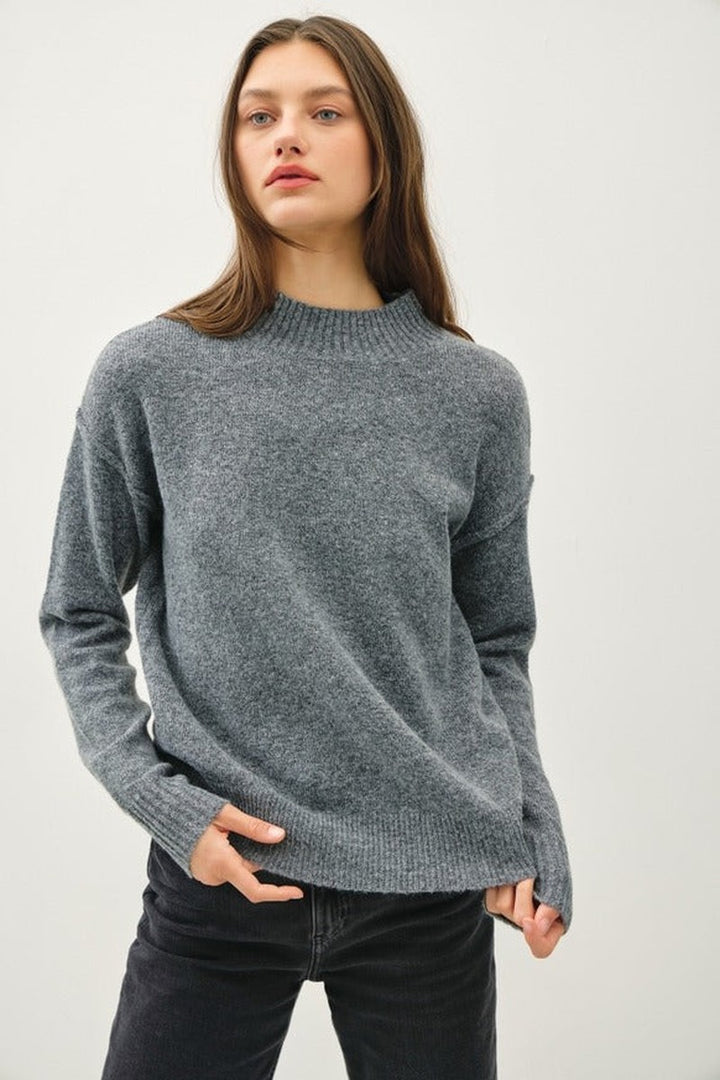 Be Cool - High Neck Oversized Sweater with Back Yoke in Charcoal