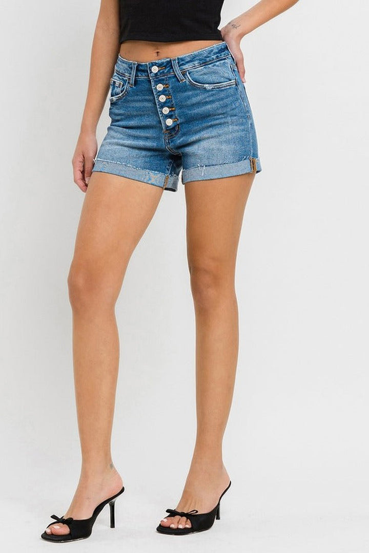 VERVET by Flying Monkey - Super High Rise Button Up Mom Shorts in Kensington