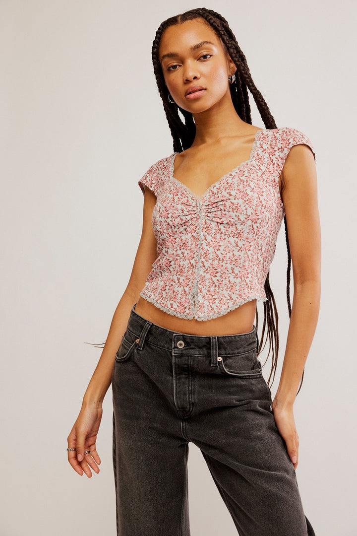 Free People - FP Faye Printed Top in Grey Combo