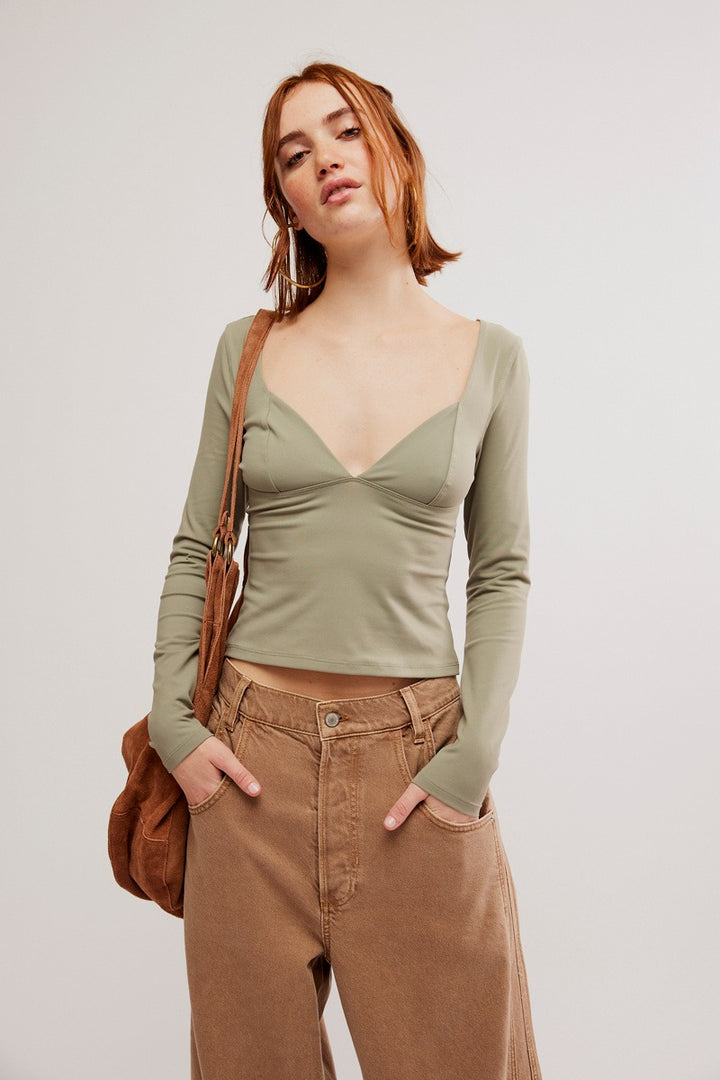 Free People - Duo Corset Long Sleeve Cami in Laural Oak