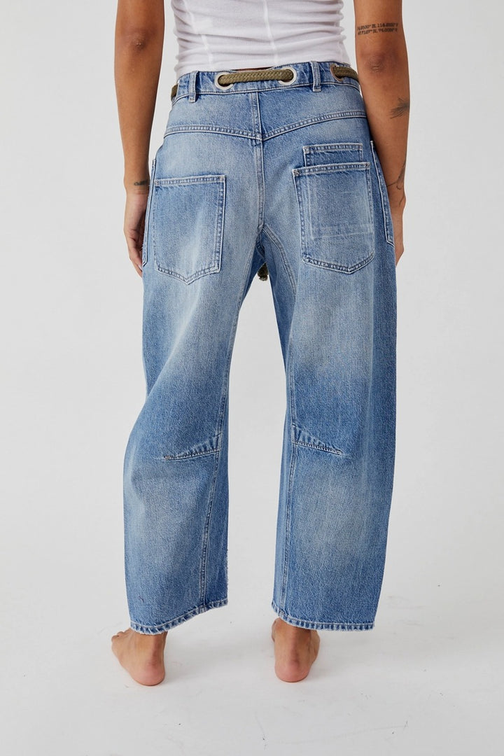 Free People - Moxie Low Slung Pull On Barrel Jeans in Truest Blue