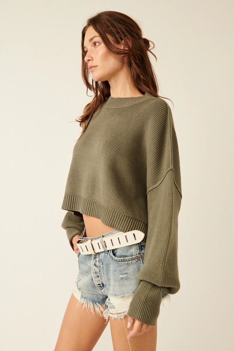 Free People - Easy Street Crop Pullover in Dried Basil