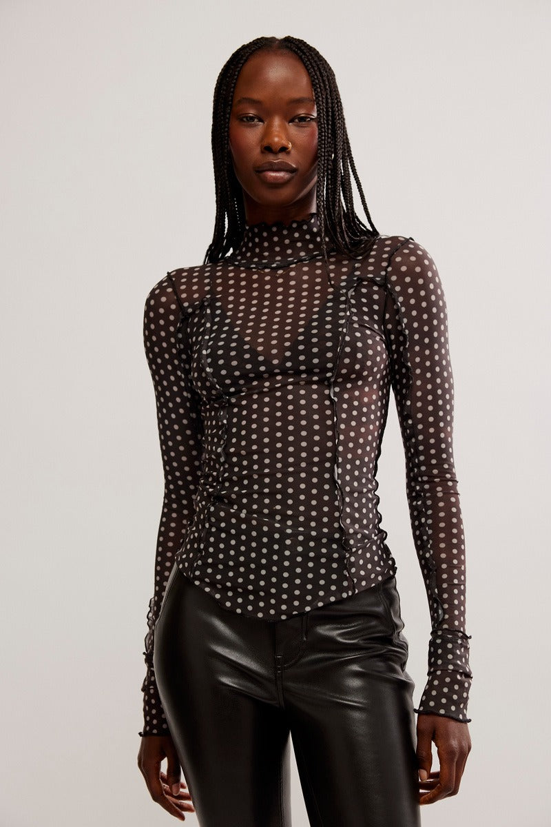 Free People - Charlie Printed Mesh Top in Luna Dot