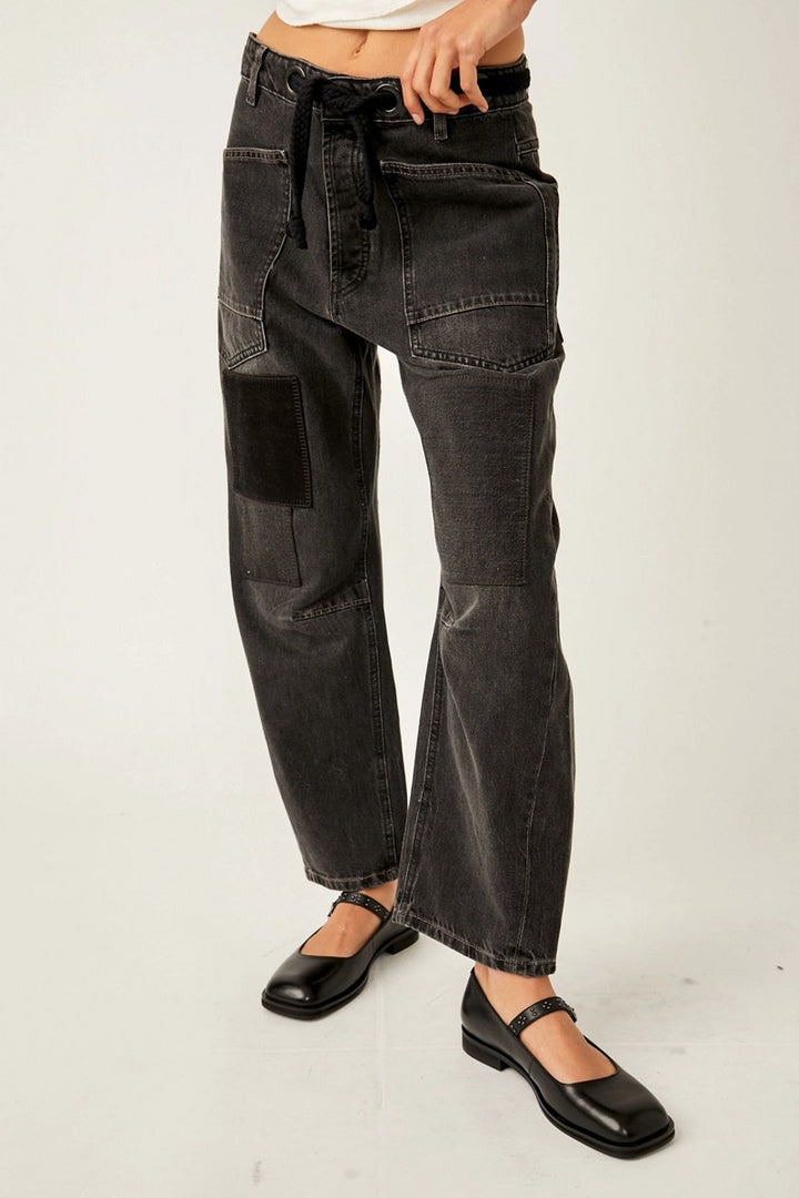 Free People - Moxie Low Slung Pull On Barrel Jeans in Night Hawk 2