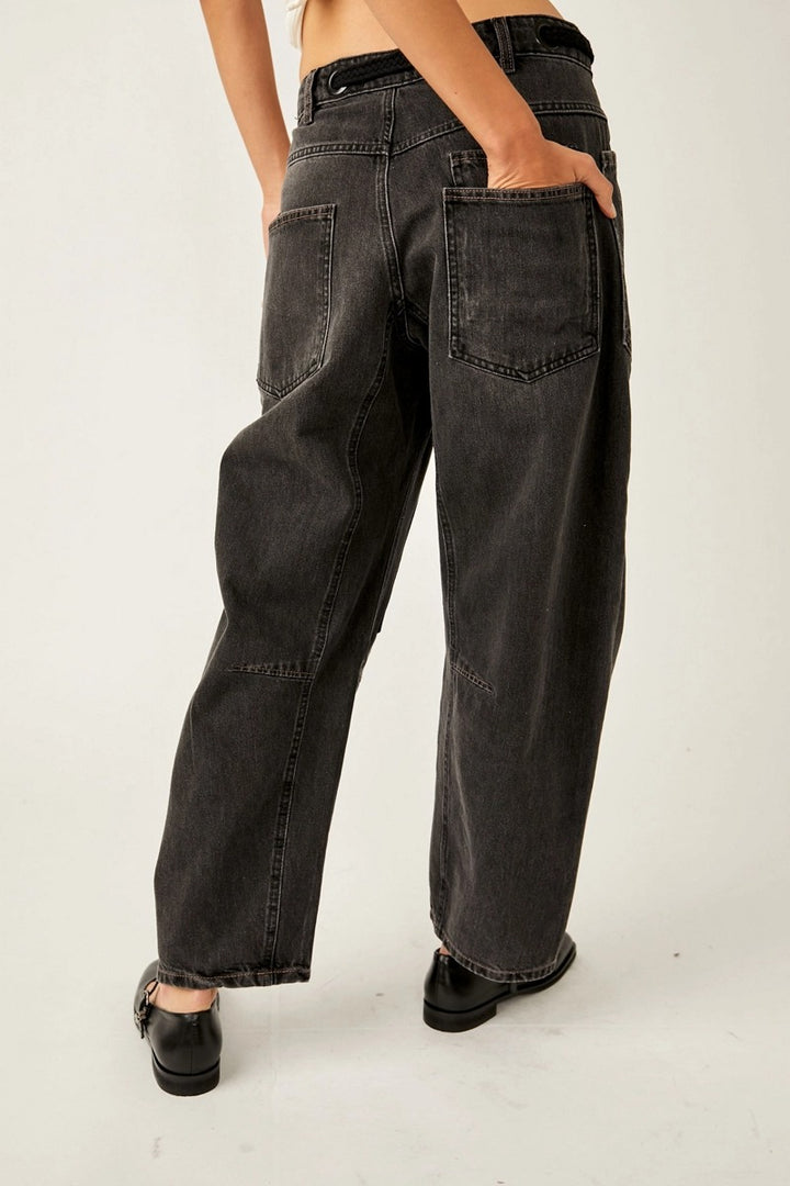 Free People - Moxie Low Slung Pull On Barrel Jeans in Night Hawk 2