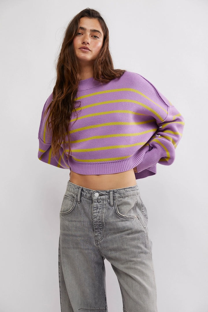 Free People - Stripe Easy Street Crop Pullover in Iris Orchid Combo