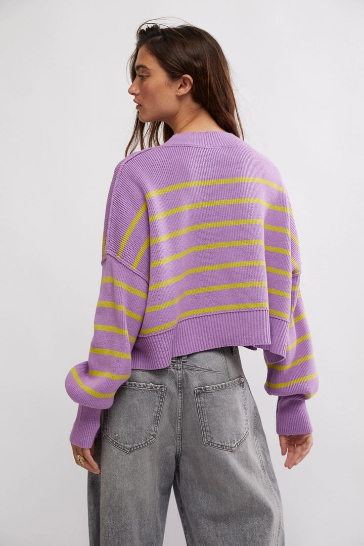 Free People - Stripe Easy Street Crop Pullover in Iris Orchid Combo