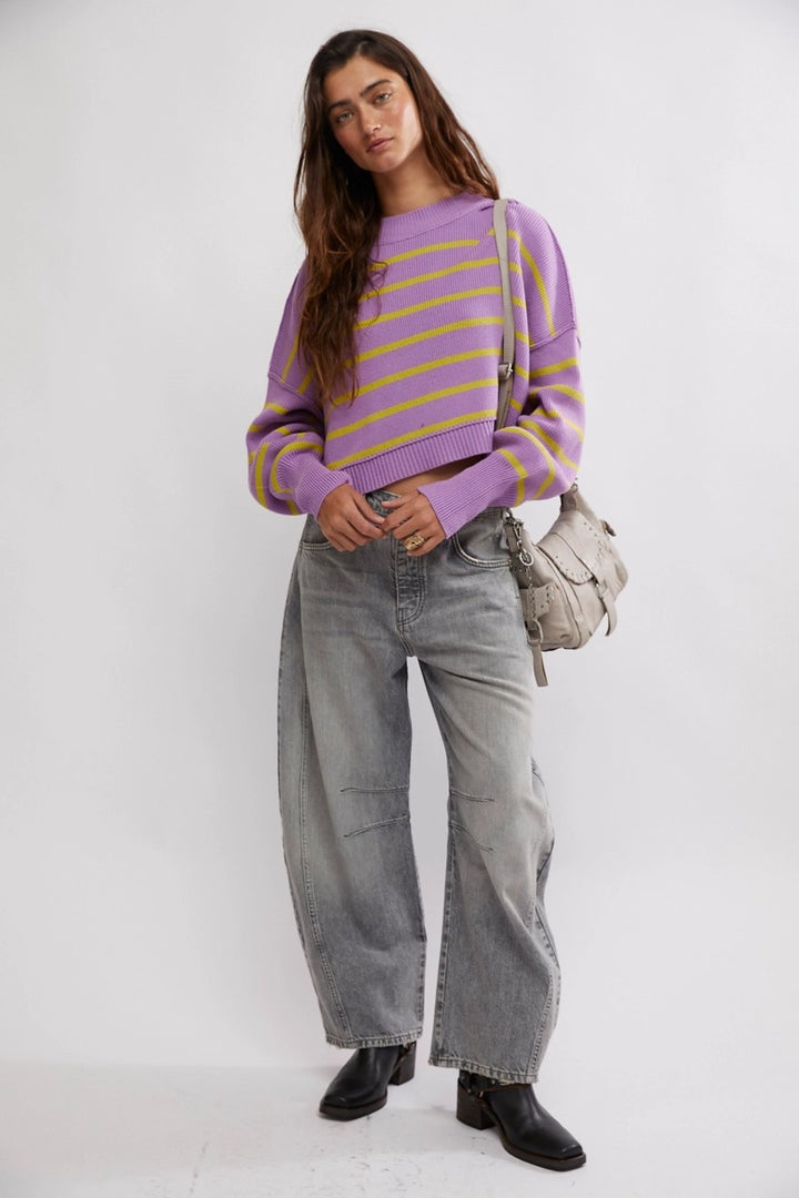 Free People - Stripe Easy Street Crop Pullover in Iris Orchid Combo