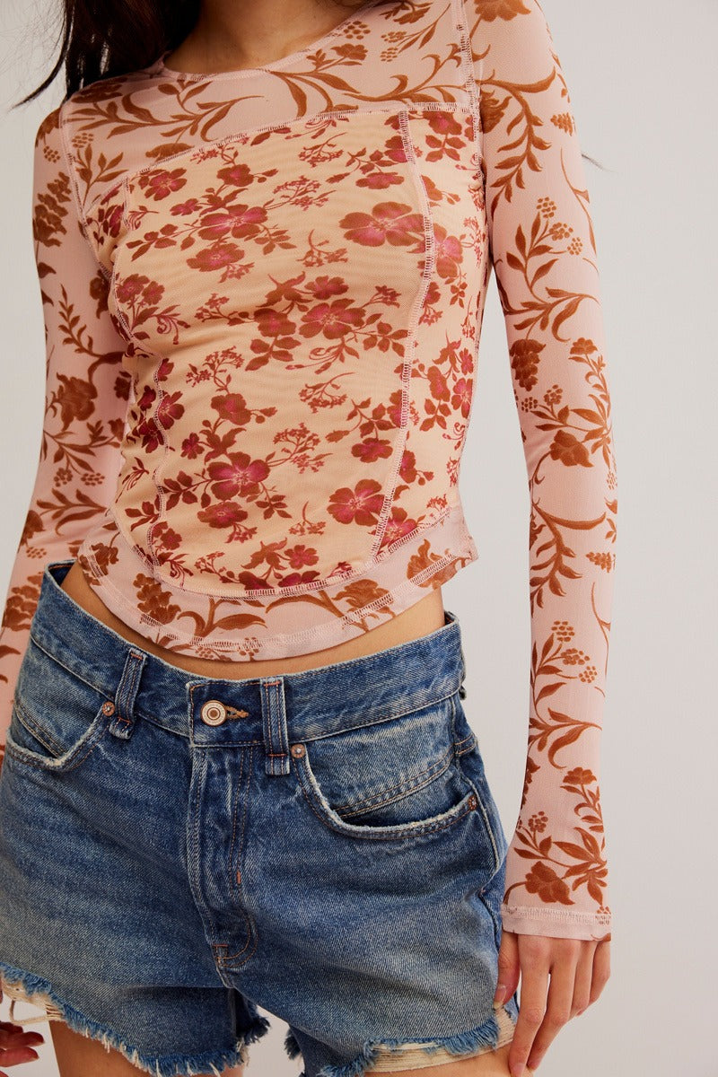 Free People - Betty's Garden Top in Coral Combo