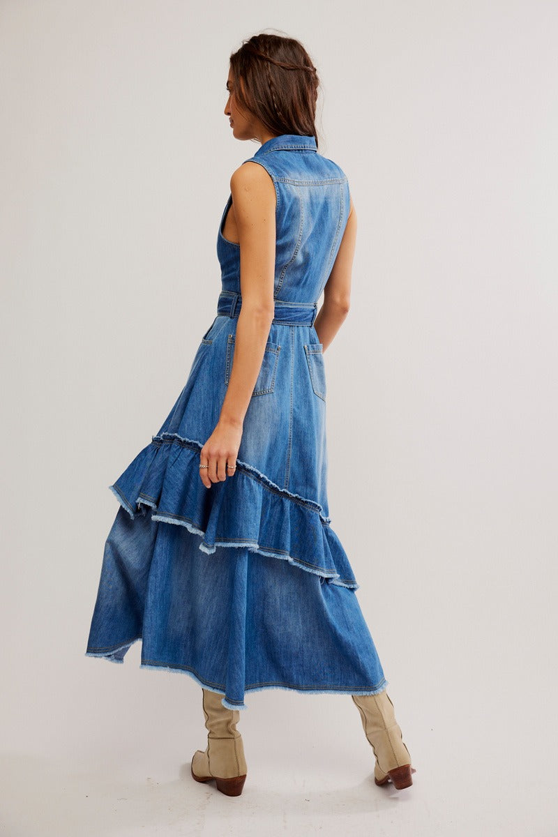 Free People - Beau Midi Dress in Blue Grass