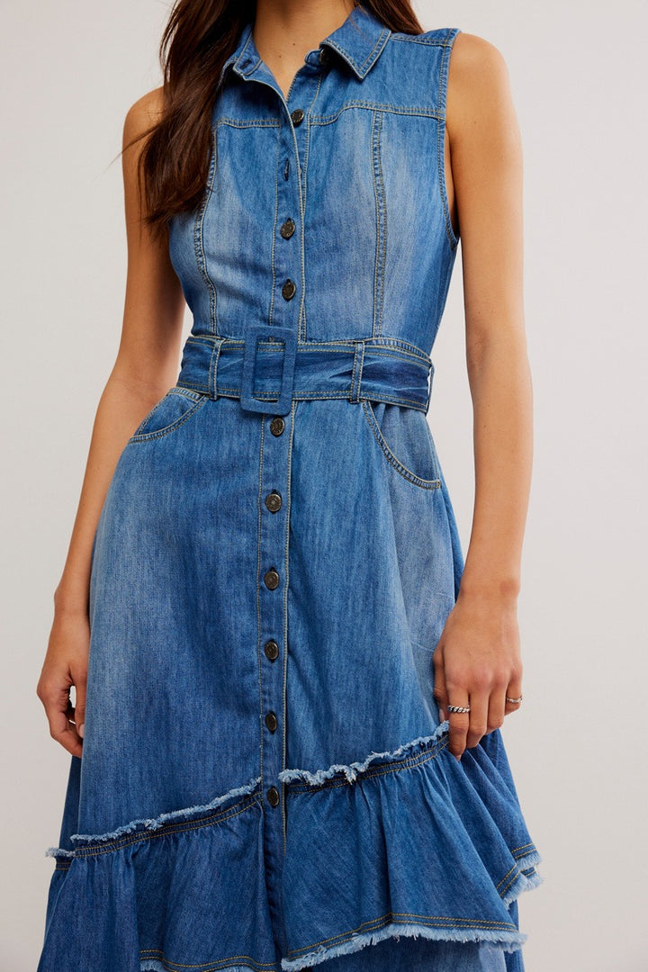 Free People - Beau Midi Dress in Blue Grass