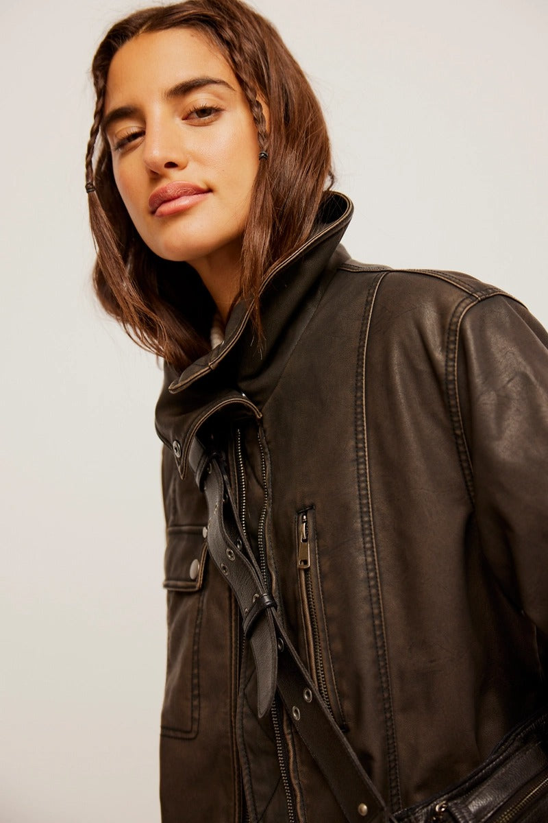 Buckle Black, Brown order Leather Jacket