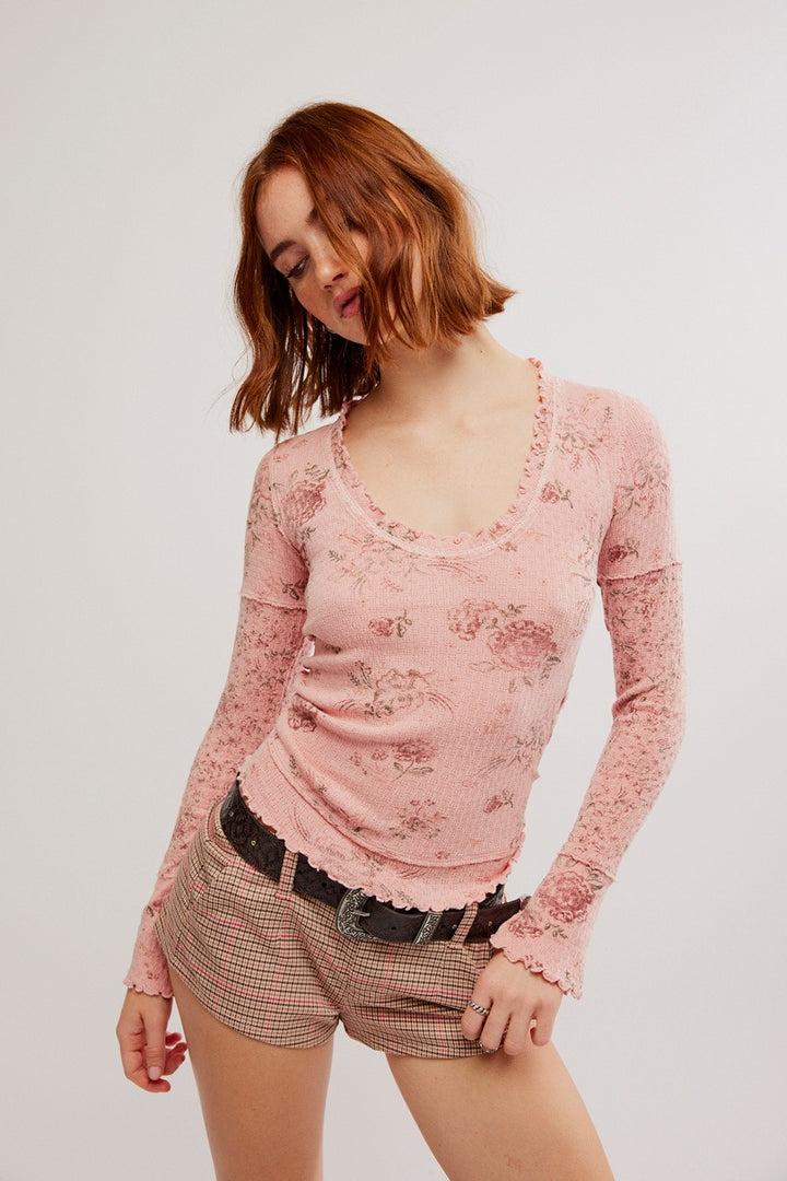 Free People - We The Free Clover Printed Thermal in Pink Combo