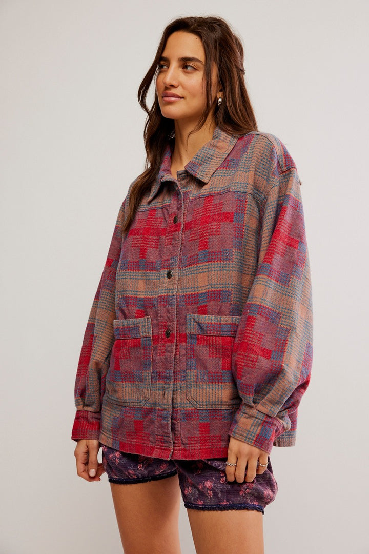 Free People - Keep It Cozy Shirt in Red Combo