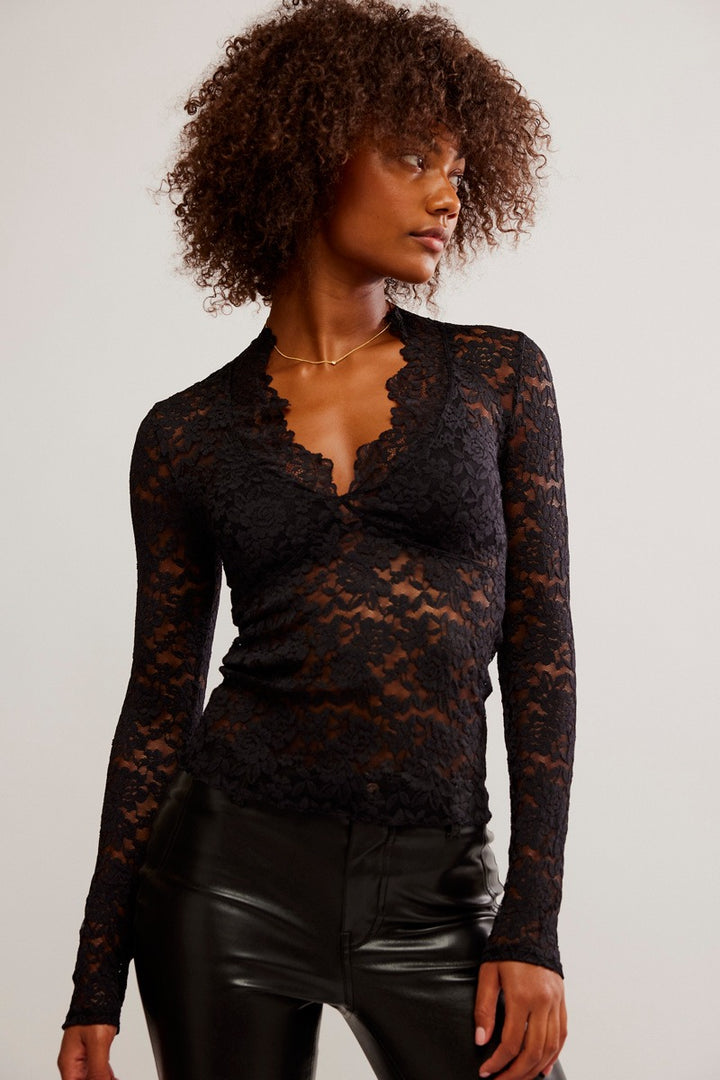 Free People - All Day Lace Long Sleeve in Black